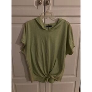 Kim‎ and Cami Womens 1X Green Short Sleeve Hoodie Tie Front Top
